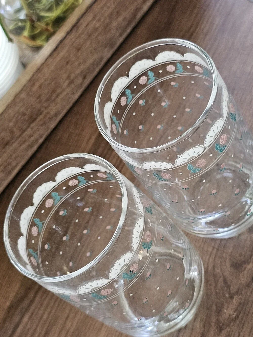 80s Cottagecore Floral Lace Glass Cups CHD Iced Tea Rose Glasses 1988 Victoriana